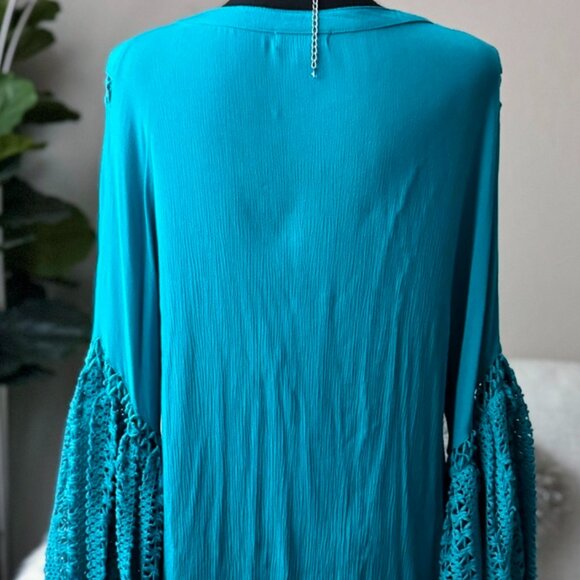 New Velzera Blue Lace Boho Hippie Oversized Relaxed Fit Tunic Shirt s m l 1x - Picture 4 of 5